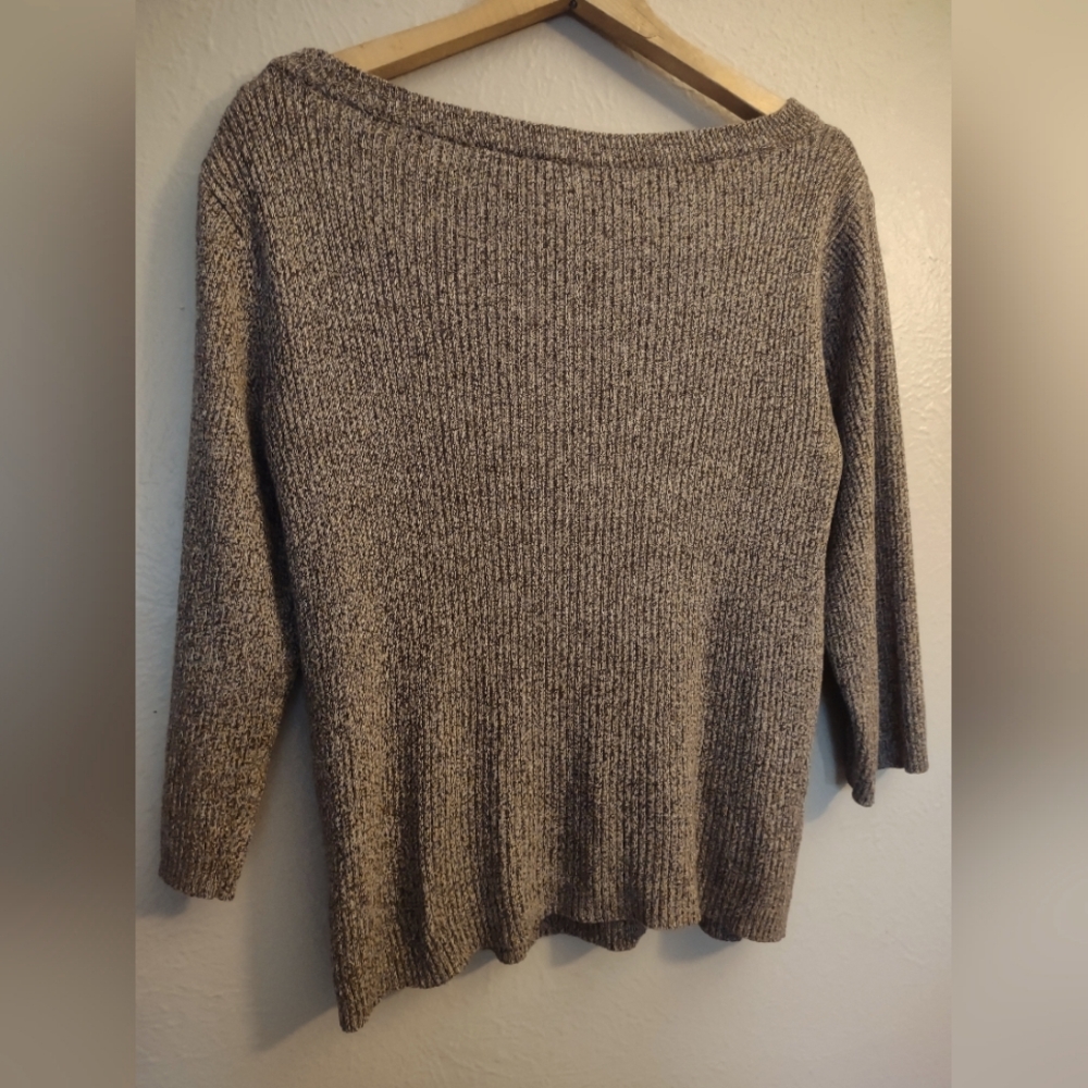 Erika Ribbed Knit Sweater with Bow Neckline - Boat Neck 3/4 Sleeves Petite Large - Picture 10 of 12